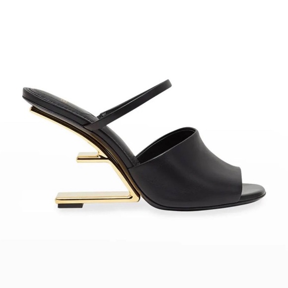 Fendi First 95mm Leather Metallic-Heel Slide Sandals - Picture 1 of 6